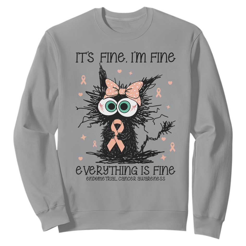 Funny Black Cat Endometrial Cancer Sweatshirt Its Fine Im Fine Everything Is Fine