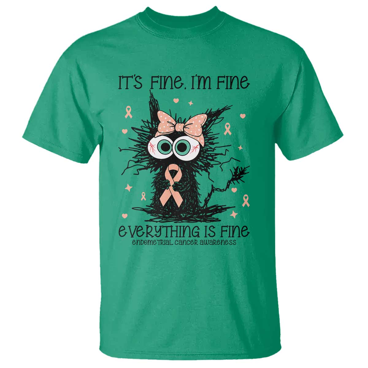 Funny Black Cat Endometrial Cancer T Shirt Its Fine Im Fine Everything Is Fine
