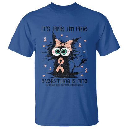 Funny Black Cat Endometrial Cancer T Shirt Its Fine Im Fine Everything Is Fine
