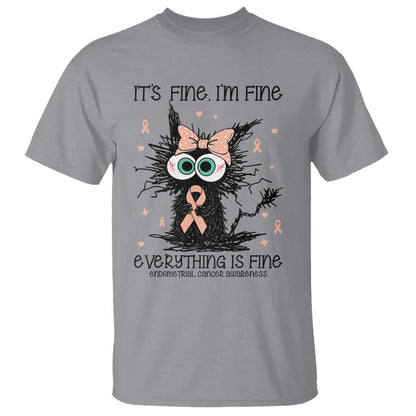 Funny Black Cat Endometrial Cancer T Shirt Its Fine Im Fine Everything Is Fine