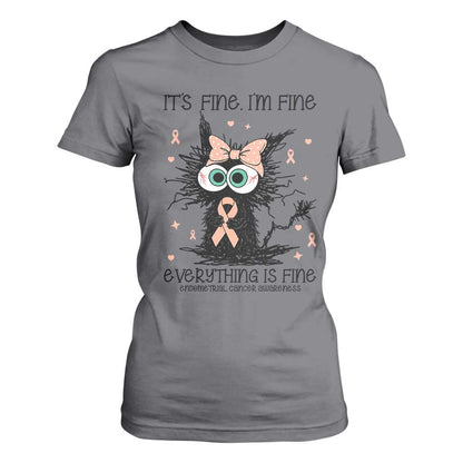 Funny Black Cat Endometrial Cancer T Shirt For Women Its Fine Im Fine Everything Is Fine