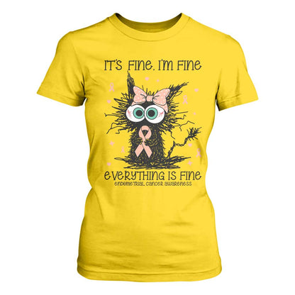Funny Black Cat Endometrial Cancer T Shirt For Women Its Fine Im Fine Everything Is Fine