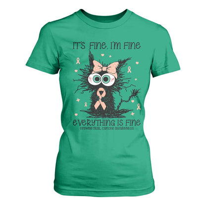 Funny Black Cat Endometrial Cancer T Shirt For Women Its Fine Im Fine Everything Is Fine