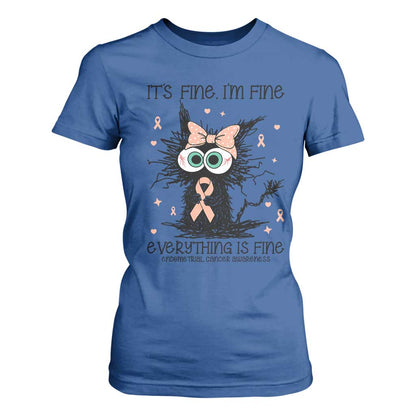 Funny Black Cat Endometrial Cancer T Shirt For Women Its Fine Im Fine Everything Is Fine