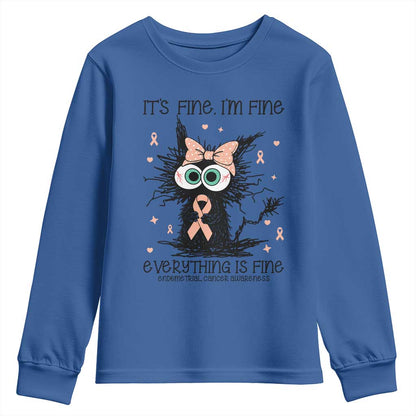 Funny Black Cat Endometrial Cancer Youth Sweatshirt Its Fine Im Fine Everything Is Fine