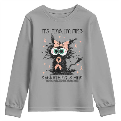 Funny Black Cat Endometrial Cancer Youth Sweatshirt Its Fine Im Fine Everything Is Fine