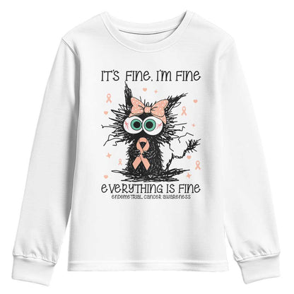Funny Black Cat Endometrial Cancer Youth Sweatshirt Its Fine Im Fine Everything Is Fine