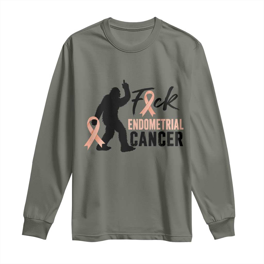Funny Bigfoot Fuck Endometrial Cancer Support Gift Long Sleeve Shirt