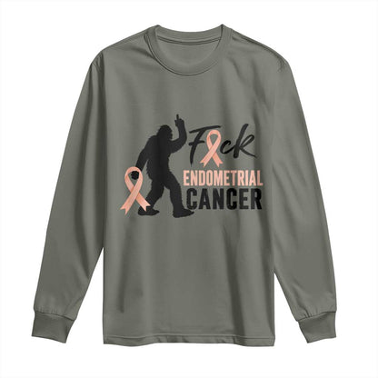 Funny Bigfoot Fuck Endometrial Cancer Support Gift Long Sleeve Shirt