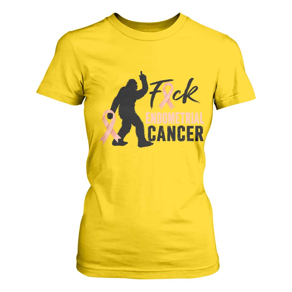 Funny Bigfoot Fuck Endometrial Cancer Support Gift T Shirt For Women