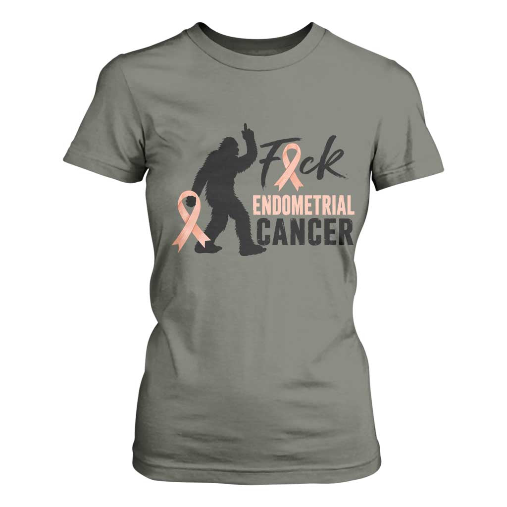 Funny Bigfoot Fuck Endometrial Cancer Support Gift T Shirt For Women