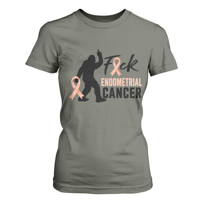 Funny Bigfoot Fuck Endometrial Cancer Support Gift T Shirt For Women