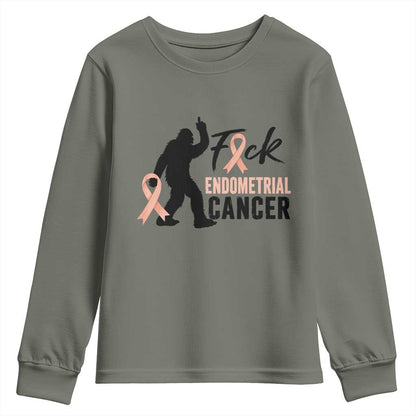Funny Bigfoot Fuck Endometrial Cancer Support Gift Youth Sweatshirt
