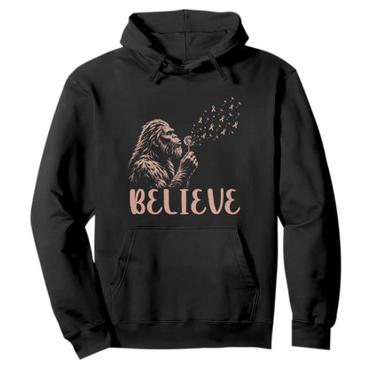 Funny Bigfoot Blowing Dandelion Flower Graphic Hoodie Believe Endometrial Cancer