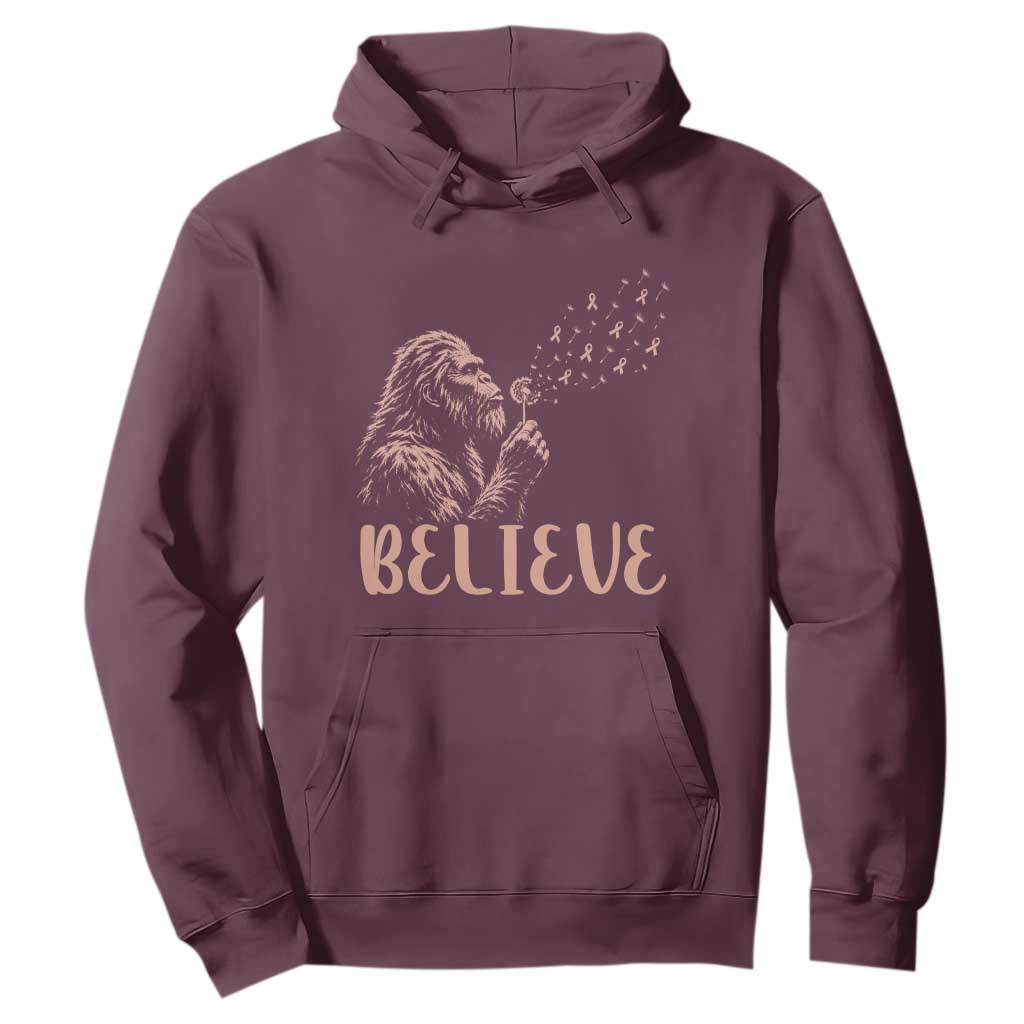 Funny Bigfoot Blowing Dandelion Flower Graphic Hoodie Believe Endometrial Cancer