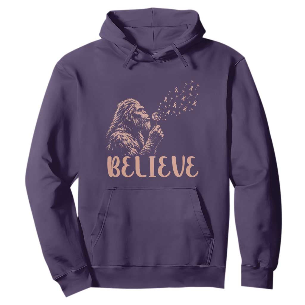 Funny Bigfoot Blowing Dandelion Flower Graphic Hoodie Believe Endometrial Cancer