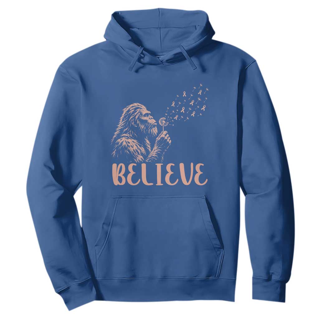 Funny Bigfoot Blowing Dandelion Flower Graphic Hoodie Believe Endometrial Cancer