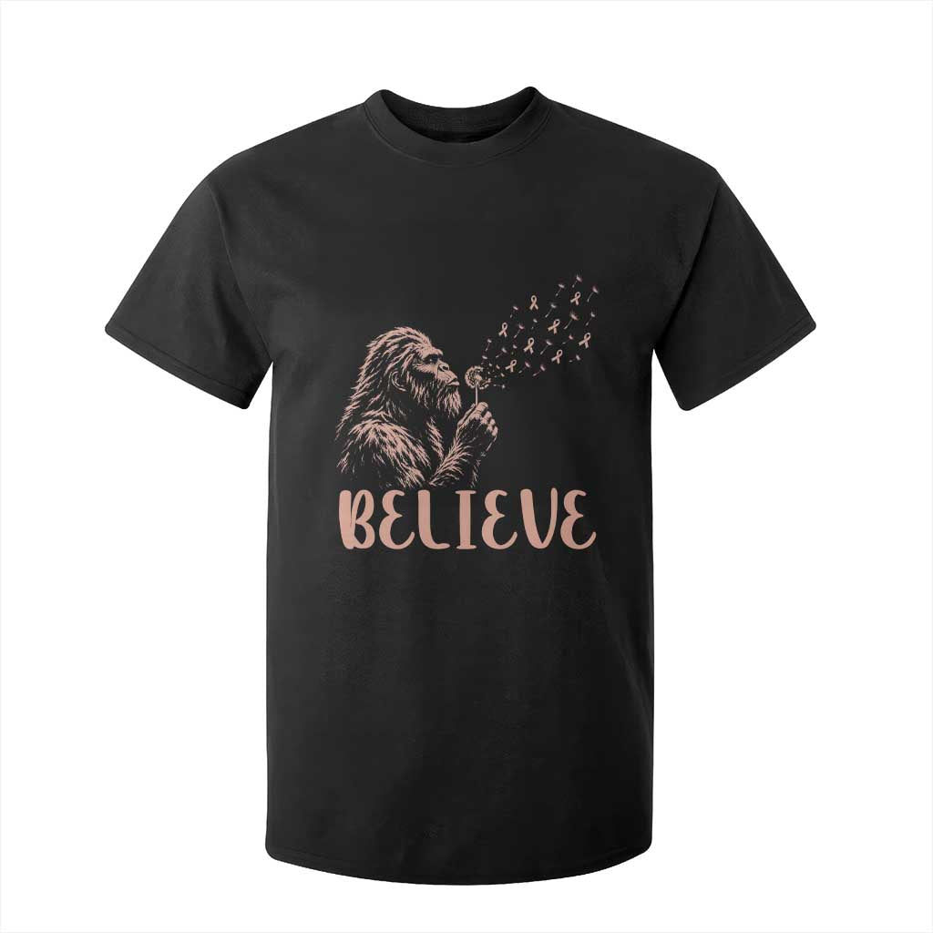 Funny Bigfoot Blowing Dandelion Flower Graphic T Shirt For Kid Believe Endometrial Cancer