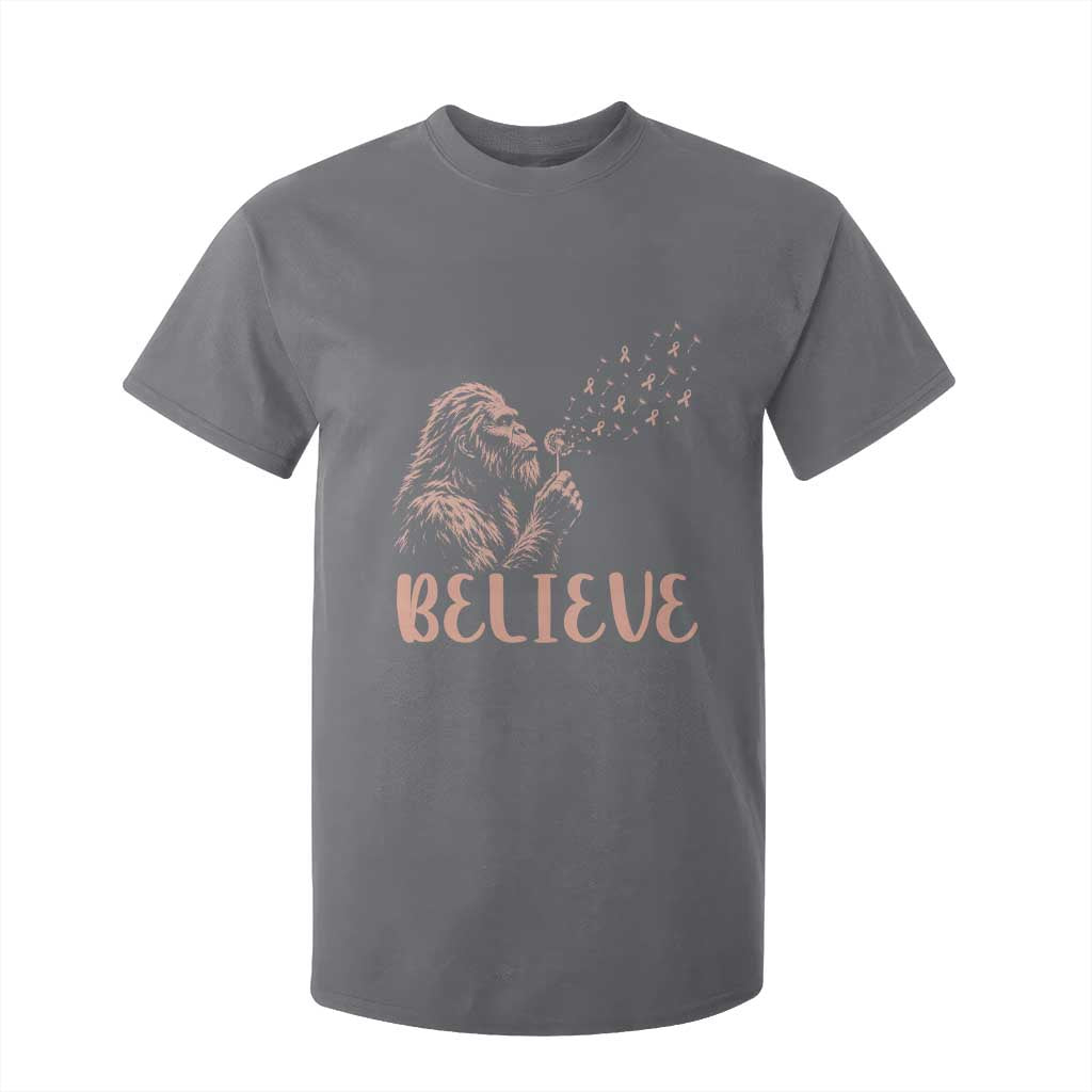 Funny Bigfoot Blowing Dandelion Flower Graphic T Shirt For Kid Believe Endometrial Cancer