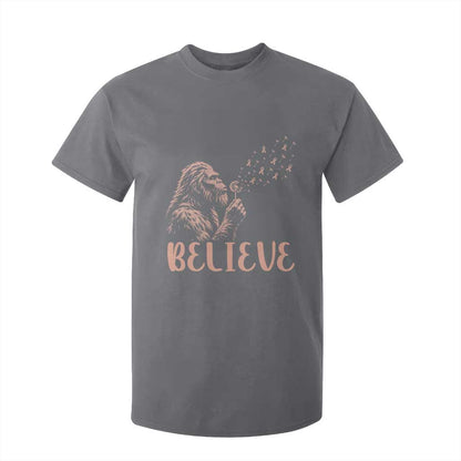 Funny Bigfoot Blowing Dandelion Flower Graphic T Shirt For Kid Believe Endometrial Cancer
