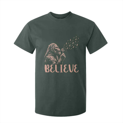 Funny Bigfoot Blowing Dandelion Flower Graphic T Shirt For Kid Believe Endometrial Cancer