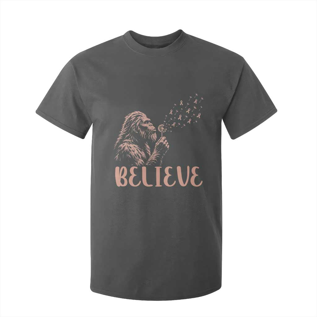 Funny Bigfoot Blowing Dandelion Flower Graphic T Shirt For Kid Believe Endometrial Cancer