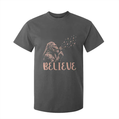 Funny Bigfoot Blowing Dandelion Flower Graphic T Shirt For Kid Believe Endometrial Cancer