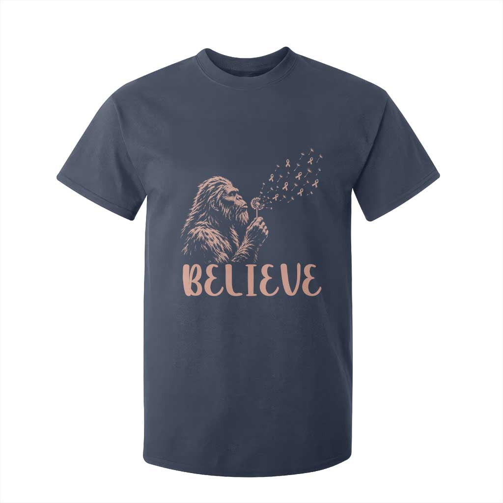 Funny Bigfoot Blowing Dandelion Flower Graphic T Shirt For Kid Believe Endometrial Cancer