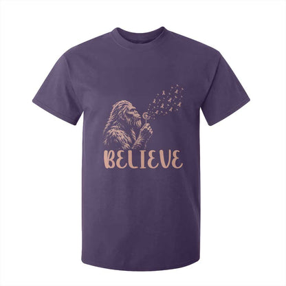 Funny Bigfoot Blowing Dandelion Flower Graphic T Shirt For Kid Believe Endometrial Cancer