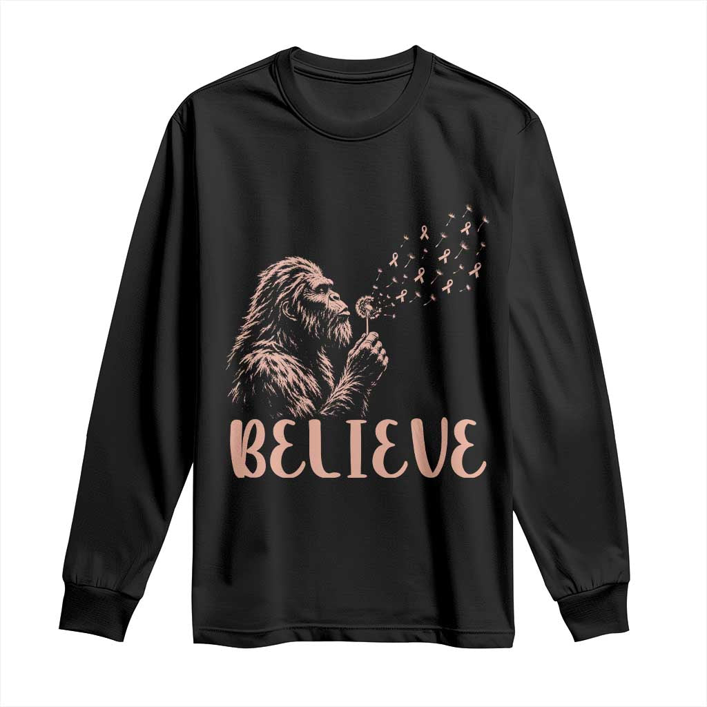Funny Bigfoot Blowing Dandelion Flower Graphic Long Sleeve Shirt Believe Endometrial Cancer