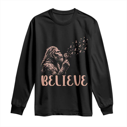 Funny Bigfoot Blowing Dandelion Flower Graphic Long Sleeve Shirt Believe Endometrial Cancer