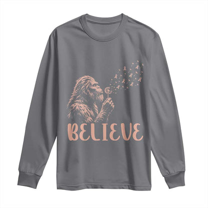 Funny Bigfoot Blowing Dandelion Flower Graphic Long Sleeve Shirt Believe Endometrial Cancer