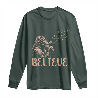 Funny Bigfoot Blowing Dandelion Flower Graphic Long Sleeve Shirt Believe Endometrial Cancer