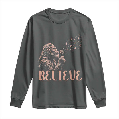 Funny Bigfoot Blowing Dandelion Flower Graphic Long Sleeve Shirt Believe Endometrial Cancer