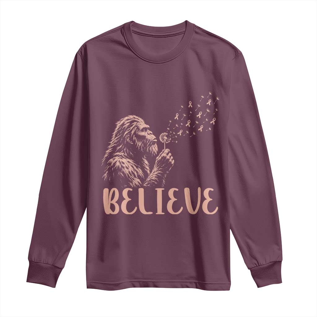 Funny Bigfoot Blowing Dandelion Flower Graphic Long Sleeve Shirt Believe Endometrial Cancer