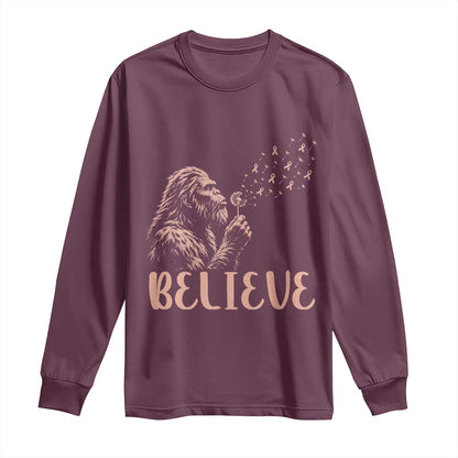 Funny Bigfoot Blowing Dandelion Flower Graphic Long Sleeve Shirt Believe Endometrial Cancer