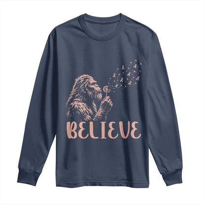 Funny Bigfoot Blowing Dandelion Flower Graphic Long Sleeve Shirt Believe Endometrial Cancer