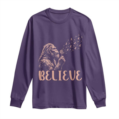 Funny Bigfoot Blowing Dandelion Flower Graphic Long Sleeve Shirt Believe Endometrial Cancer