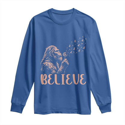 Funny Bigfoot Blowing Dandelion Flower Graphic Long Sleeve Shirt Believe Endometrial Cancer