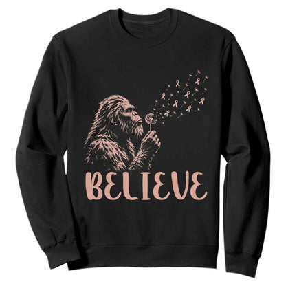 Funny Bigfoot Blowing Dandelion Flower Graphic Sweatshirt Believe Endometrial Cancer