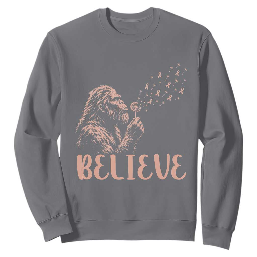 Funny Bigfoot Blowing Dandelion Flower Graphic Sweatshirt Believe Endometrial Cancer