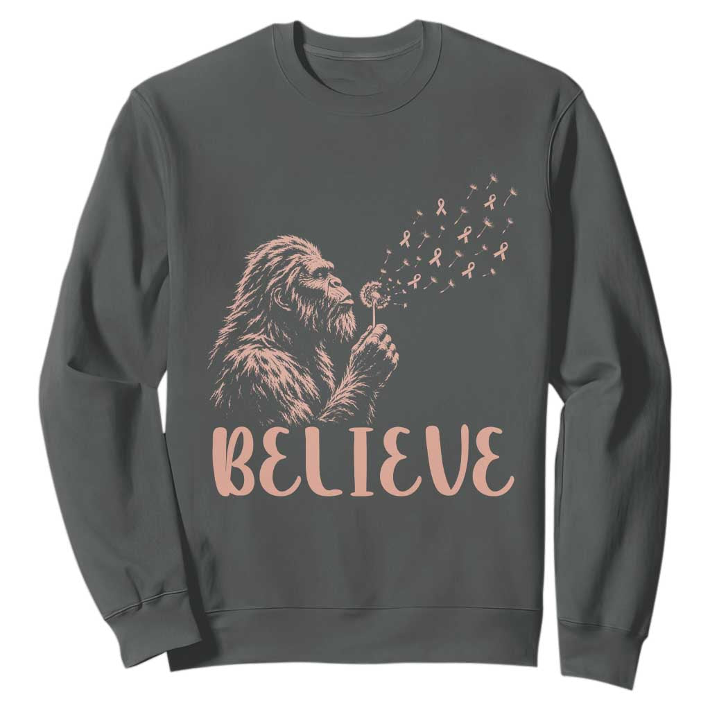 Funny Bigfoot Blowing Dandelion Flower Graphic Sweatshirt Believe Endometrial Cancer