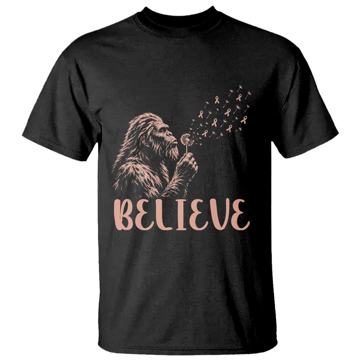 Funny Bigfoot Blowing Dandelion Flower Graphic T Shirt Believe Endometrial Cancer