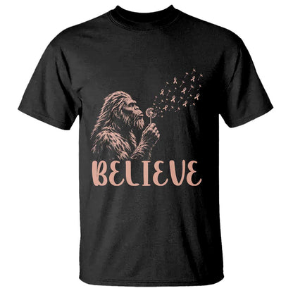 Funny Bigfoot Blowing Dandelion Flower Graphic T Shirt Believe Endometrial Cancer