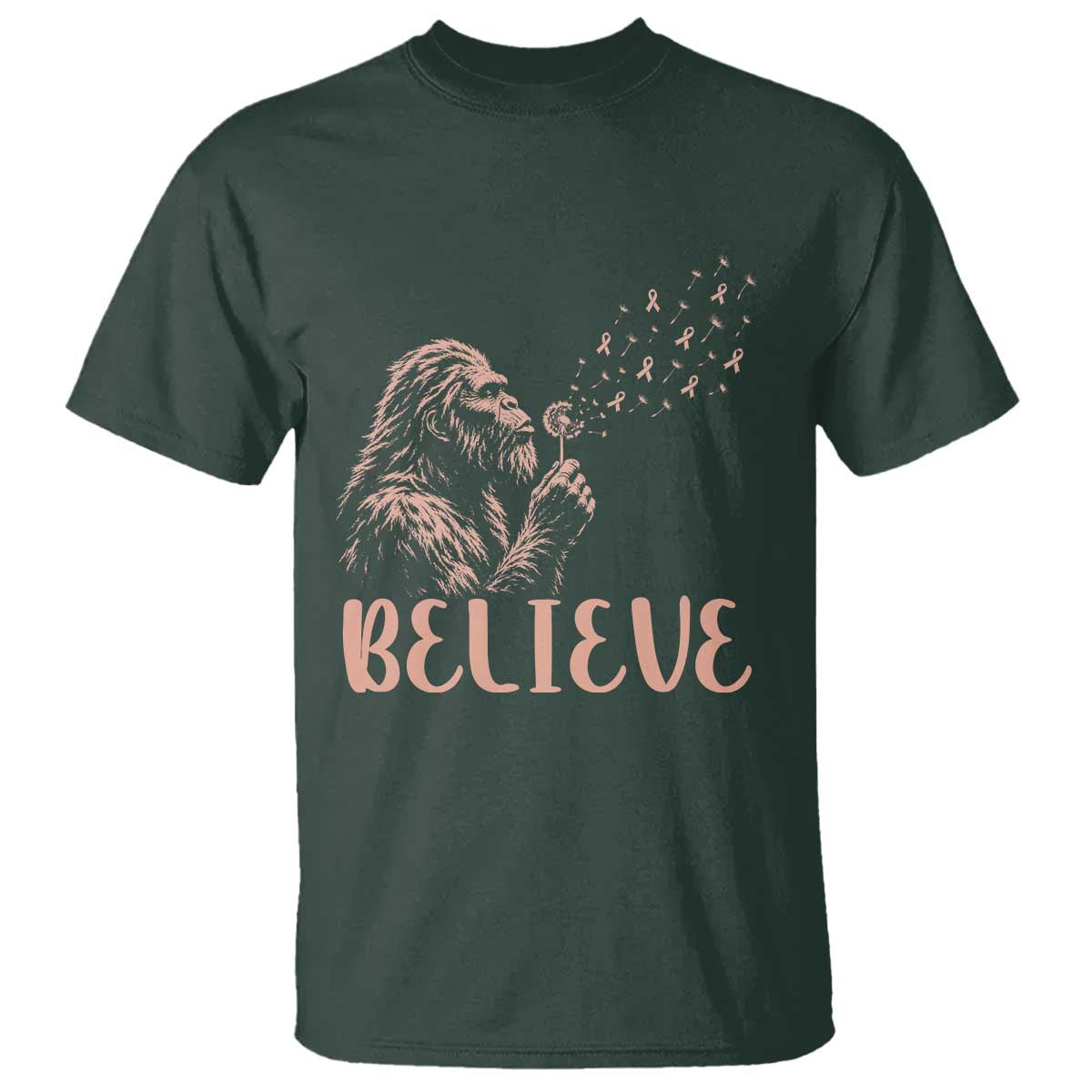 Funny Bigfoot Blowing Dandelion Flower Graphic T Shirt Believe Endometrial Cancer