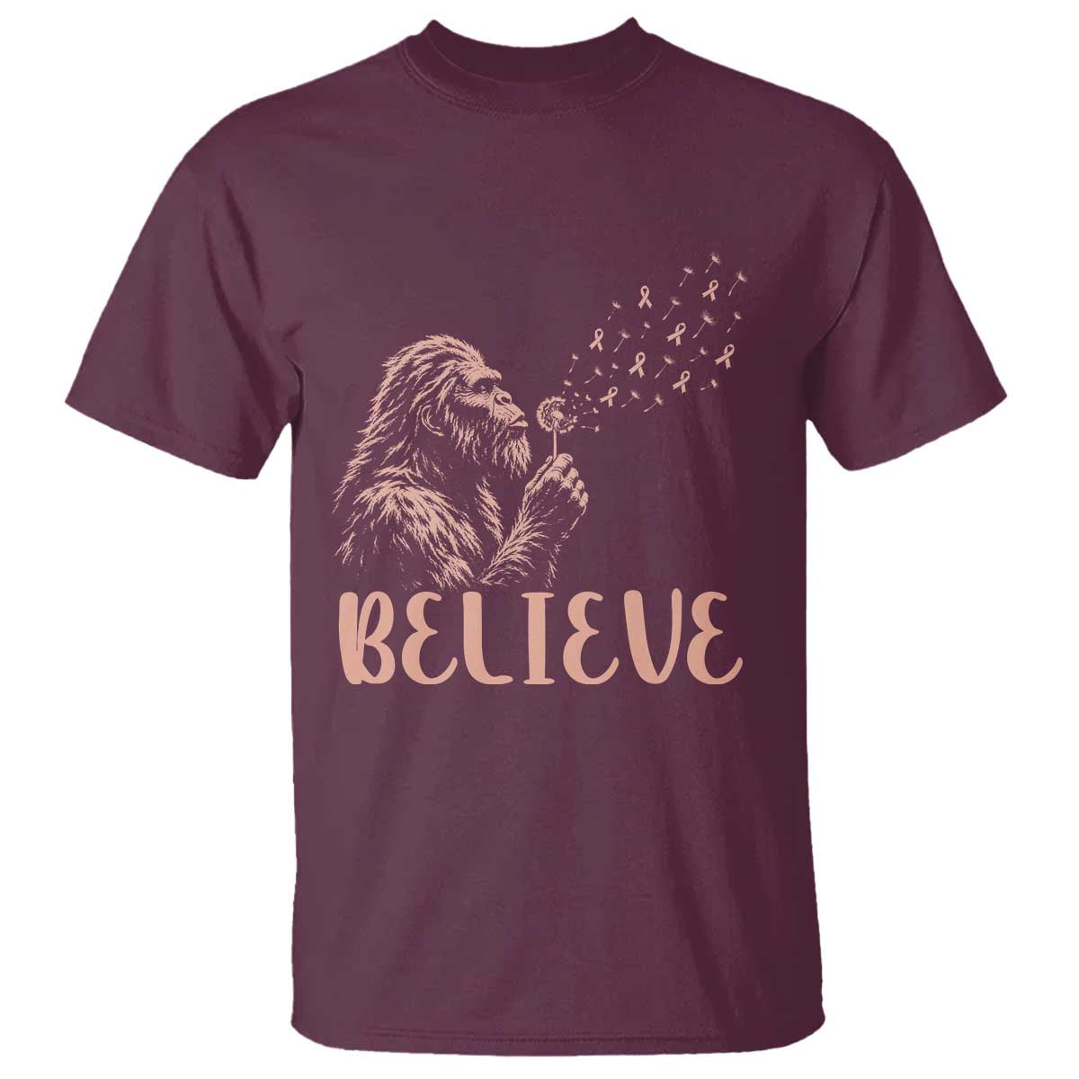 Funny Bigfoot Blowing Dandelion Flower Graphic T Shirt Believe Endometrial Cancer