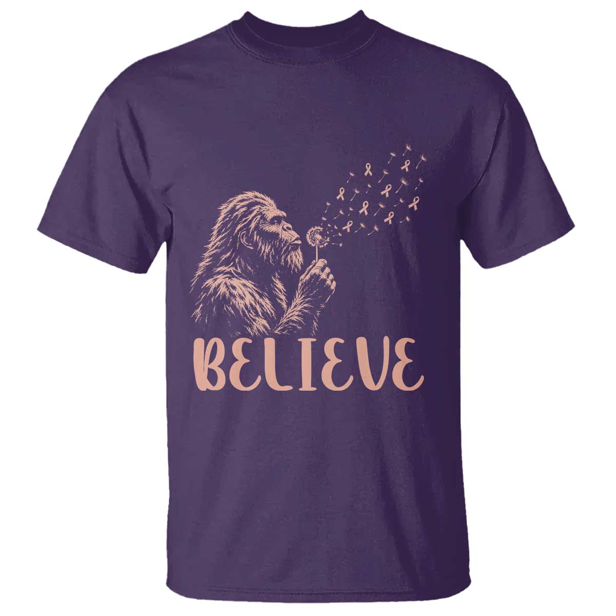 Funny Bigfoot Blowing Dandelion Flower Graphic T Shirt Believe Endometrial Cancer