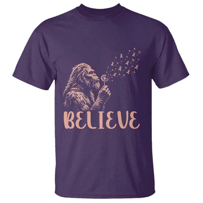 Funny Bigfoot Blowing Dandelion Flower Graphic T Shirt Believe Endometrial Cancer