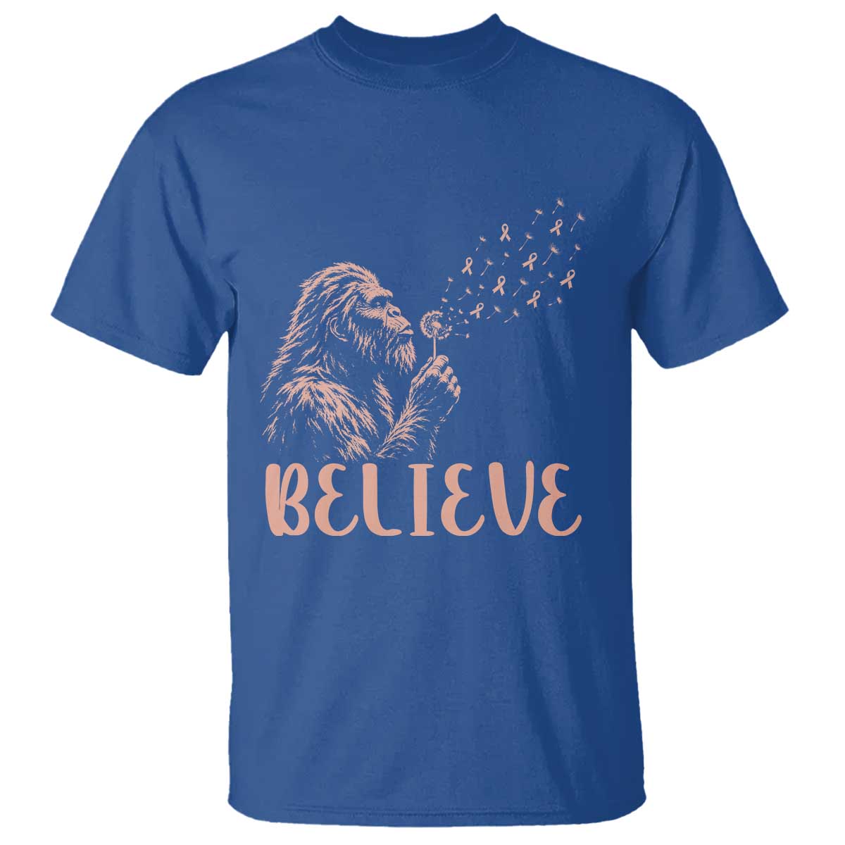 Funny Bigfoot Blowing Dandelion Flower Graphic T Shirt Believe Endometrial Cancer