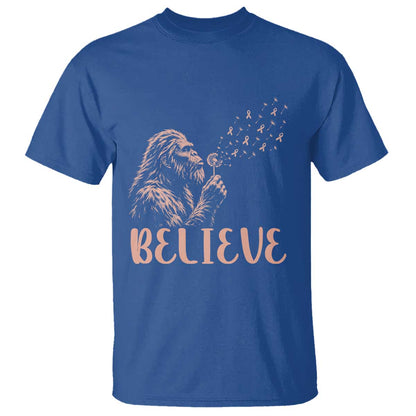 Funny Bigfoot Blowing Dandelion Flower Graphic T Shirt Believe Endometrial Cancer
